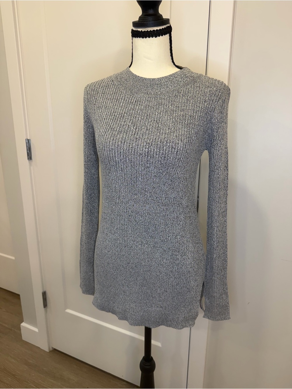 Gray Ribbed Long Sleeve Sweater Tunic Size M